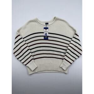 Gap 100% Cotton Relaxed Stripe Shaker Stitch Roll Neck Sweater Large Classic NWT